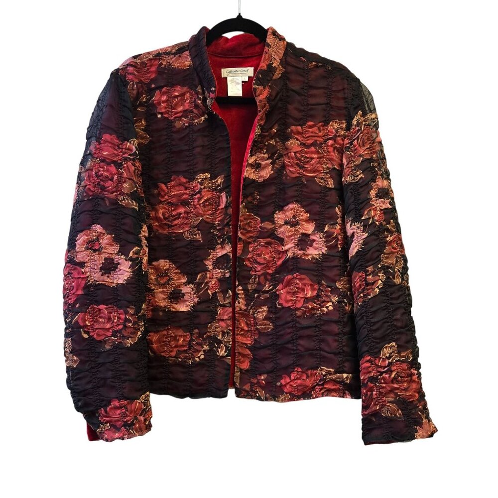 Vintage Coldwater Creek Sheer Overlay Crinkle Floral Patterned Jacket Size L Vel